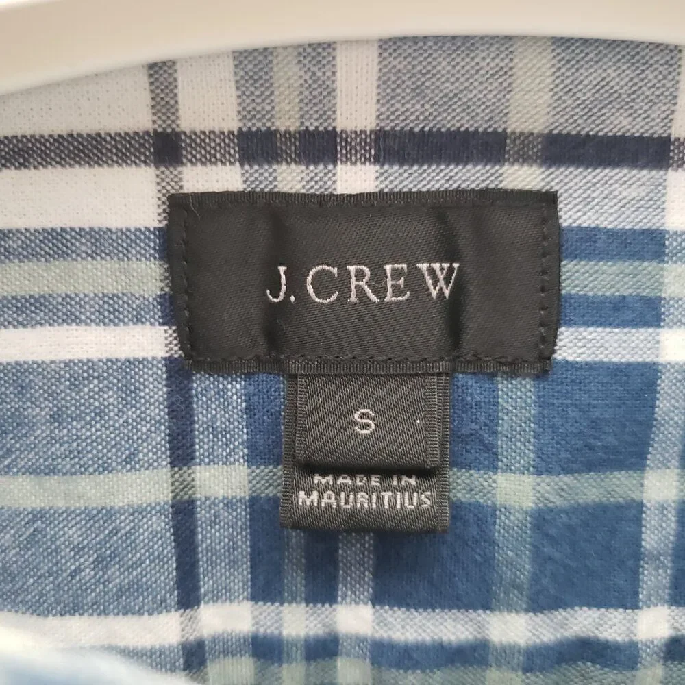 J. Crew Mens Casual Button Front Shirt Size S Blue Plaid Midweight 100% Cotton